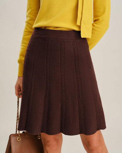 Gonna Mini A-Line Testurizzata in Caffè