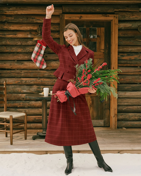 Gonna Midi A-Line a Quadri Rossa