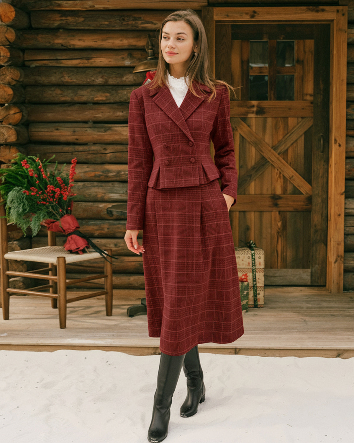 Gonna Midi A-Line a Quadri Rossa