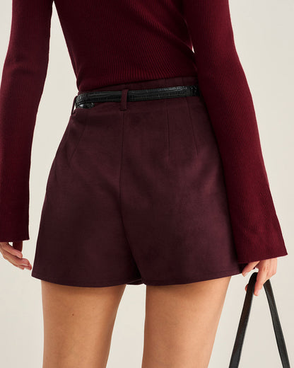 Pantaloni Corti in Suede Rosso Vino