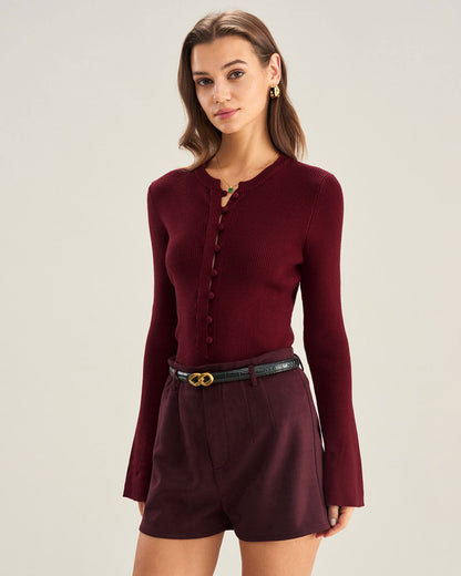 Pantaloni Corti in Suede Rosso Vino