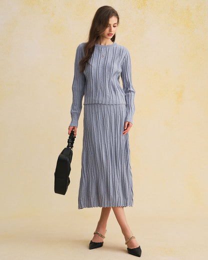 Gonna Midi A-Line Blu con Vita Elasticizzata