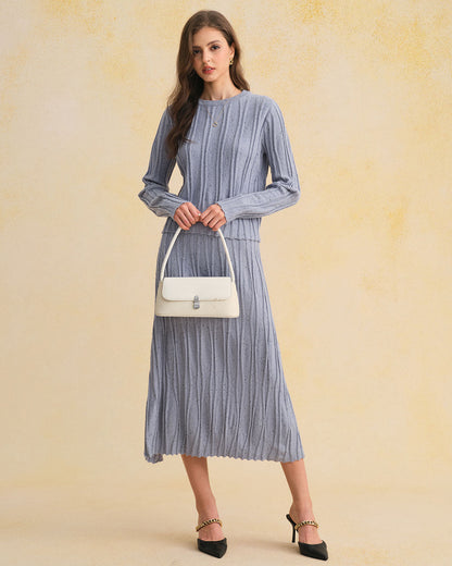 Gonna Midi A-Line Blu con Vita Elasticizzata