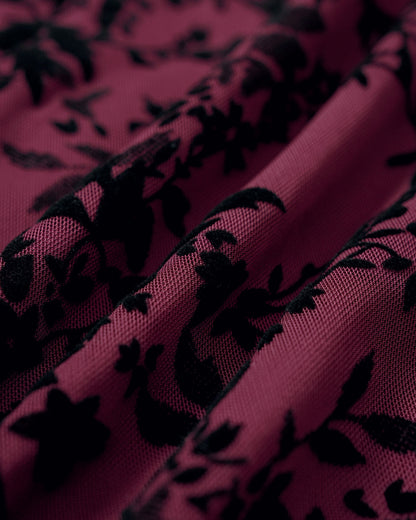 Gonna Mini Floreale con Vita Elastica Rosso Vino