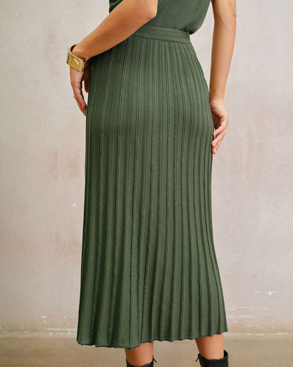 Gonna Midi Plissettata Verde Naturale in Maglia