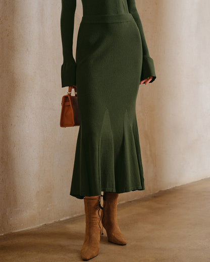 Gonna Midi a Sirena Verde in Maglia