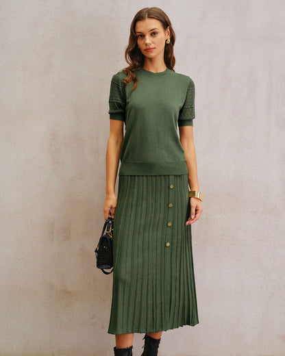 Gonna Midi Plissettata Verde Naturale in Maglia