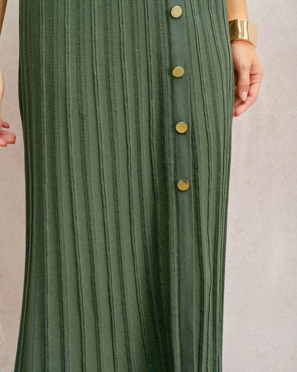 Gonna Midi Plissettata Verde Naturale in Maglia