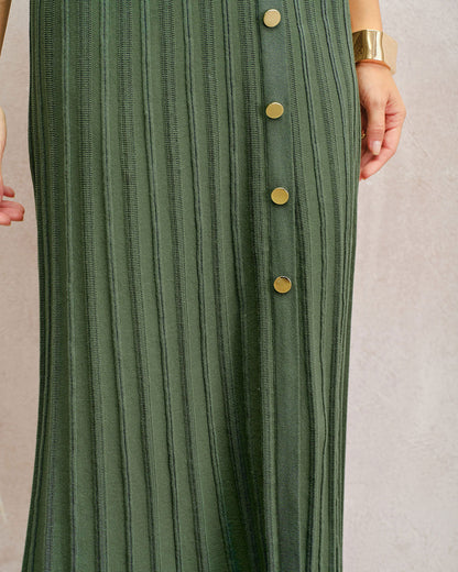 Gonna Midi Plissettata Verde Naturale in Maglia