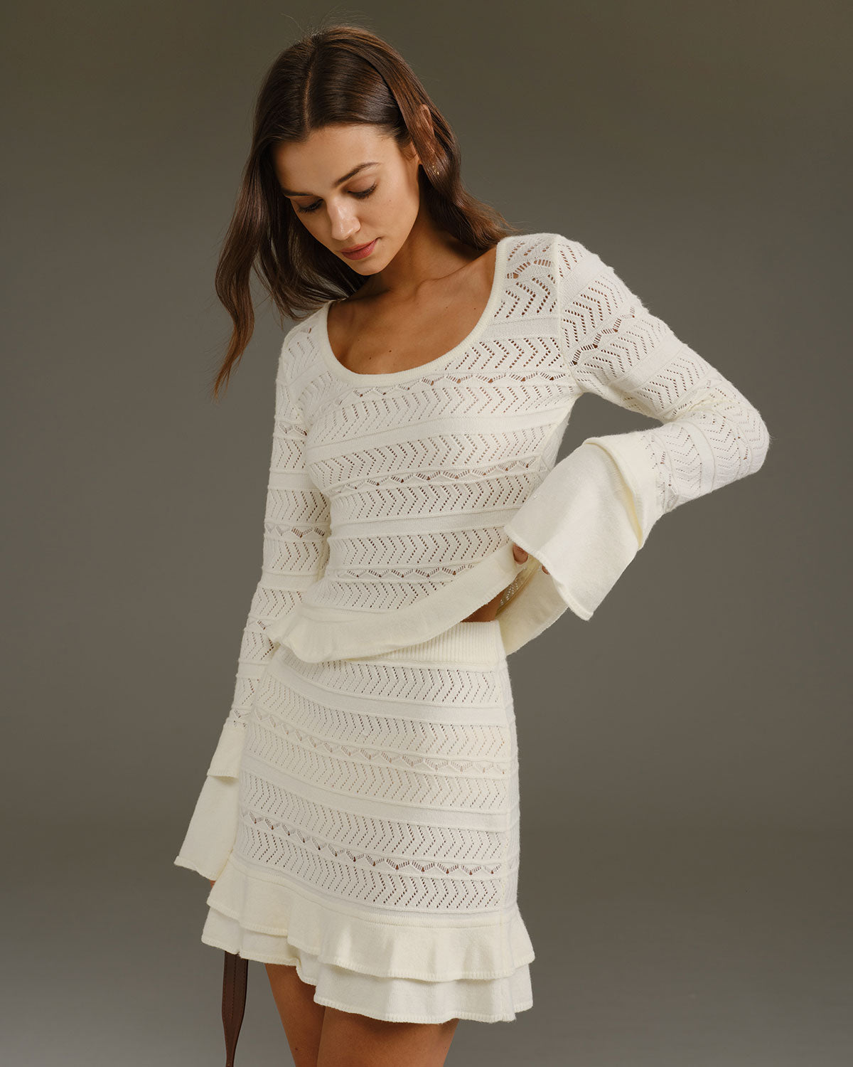 Gonna Mini Tricot Beige a Vita Alta