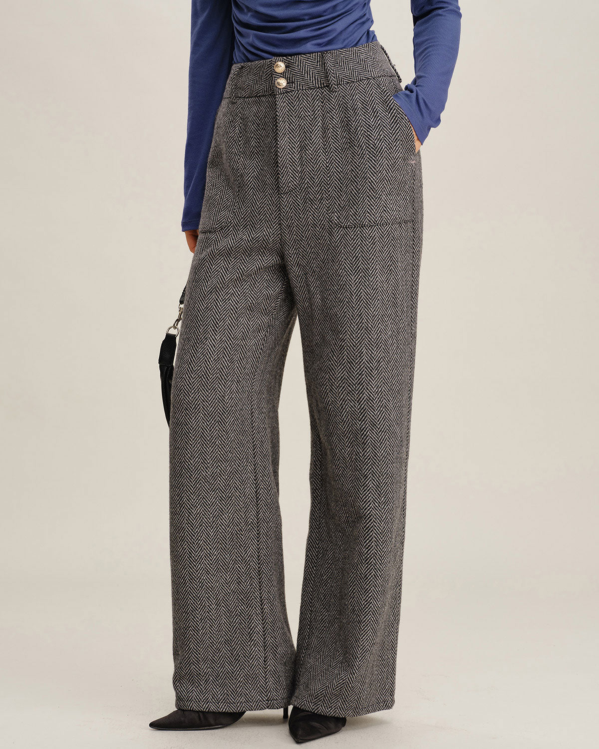Pantaloni dritti in tweed grigio