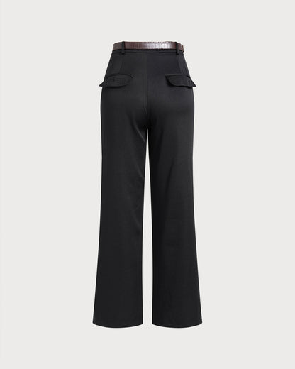 Pantaloni Neri Dritti con Cintura