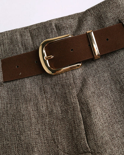 Pantaloni Dritti Grigi con Cintura