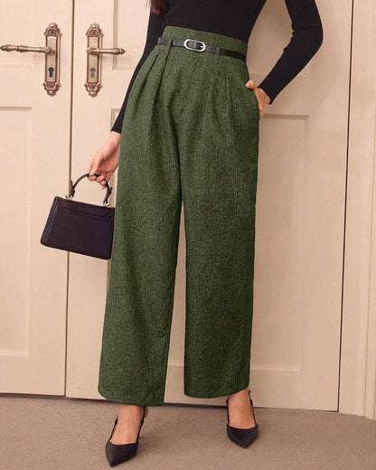 Pantaloni Casual Dritti Verde con Cintura
