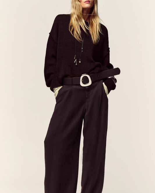 Pantaloni Casual Dritti Marroni con Cintura