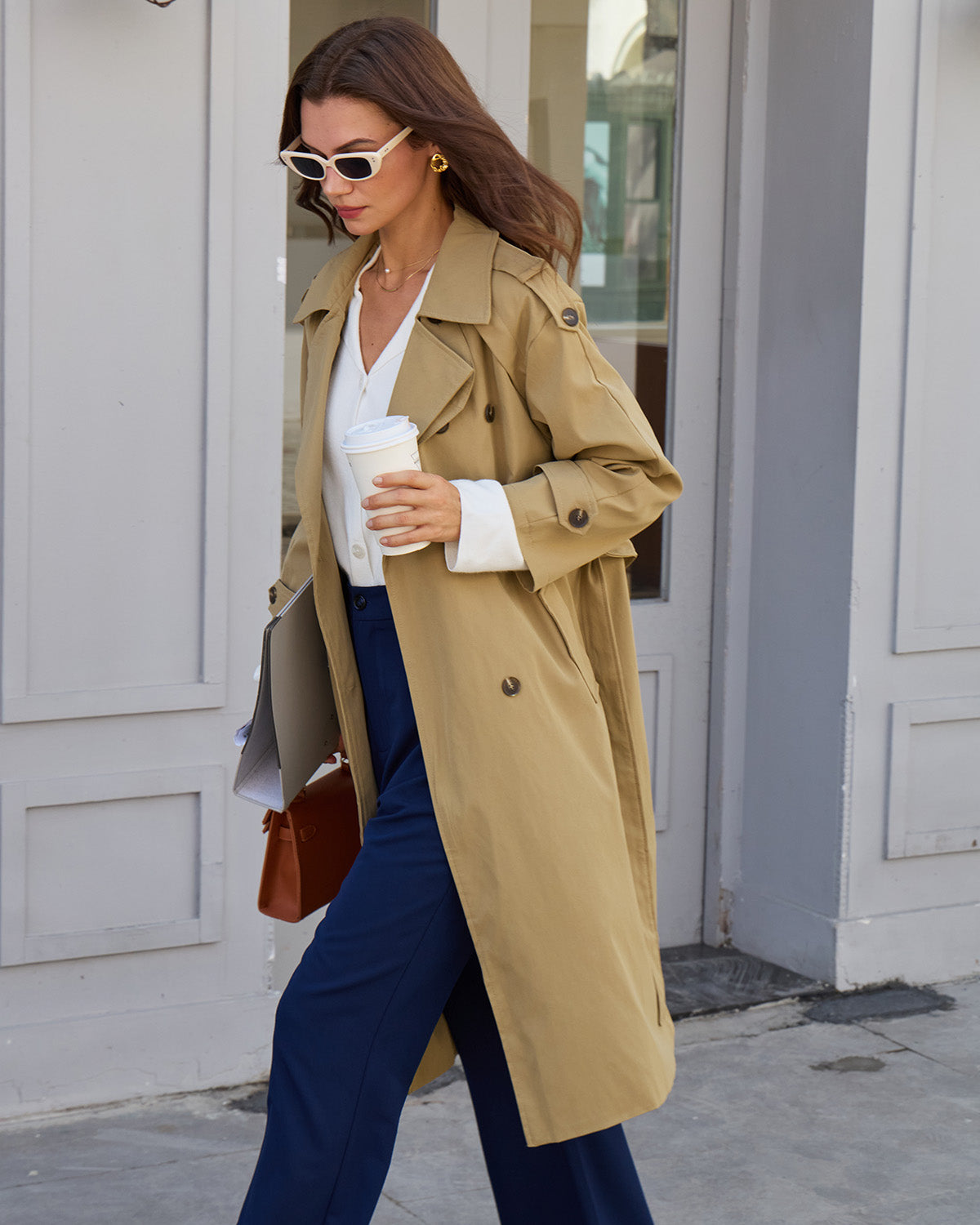 Pantaloni Casual Flared con Vita Elastico Blu Navy