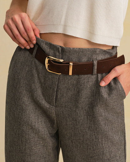 Pantaloni Dritti Grigi con Cintura