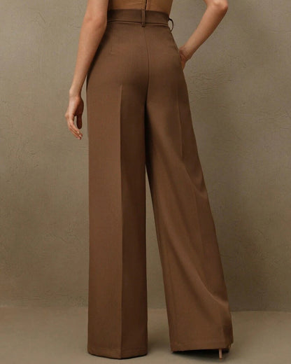 Pantaloni Dritti a Vita Naturale Caramello