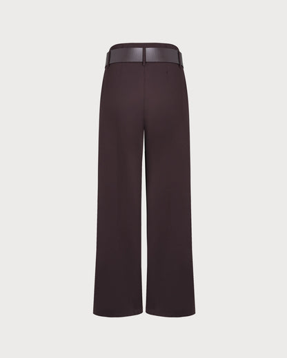 Pantaloni Casual Dritti Marroni con Cintura