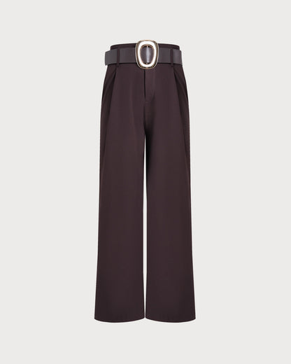 Pantaloni Casual Dritti Marroni con Cintura