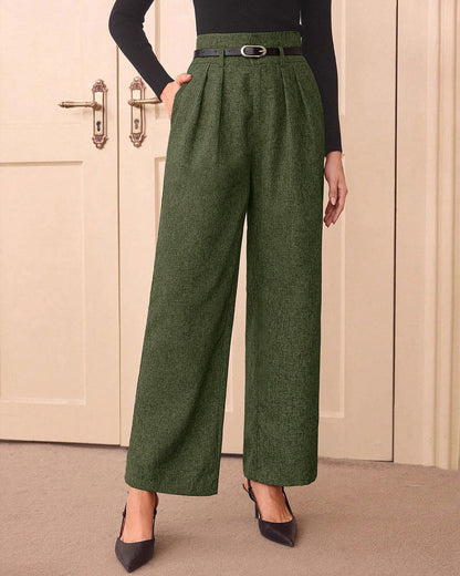 Pantaloni Casual Dritti Verde con Cintura