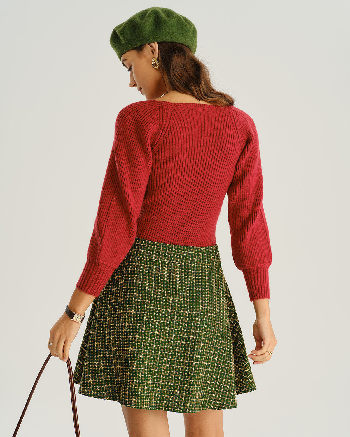 Gonna Mini Flared a Quadri Verde