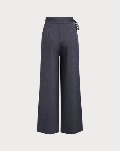 Pantaloni Casual Dritti in Grigio a Vita Naturale