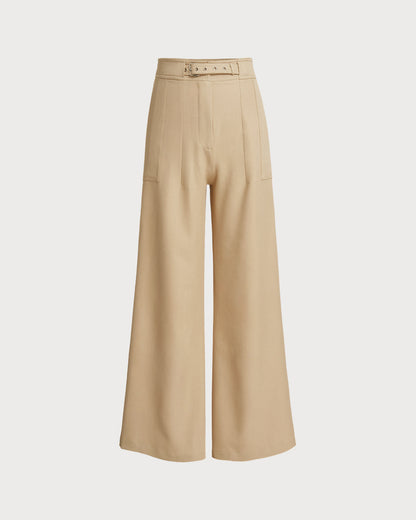 Pantaloni dritti beige a vita naturale