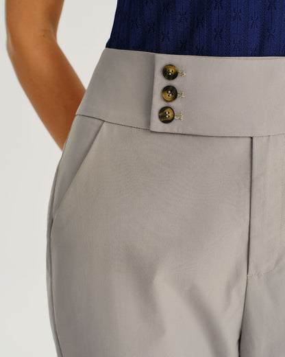 Pantaloni Flare Grigi a Vita Alta con Tasche