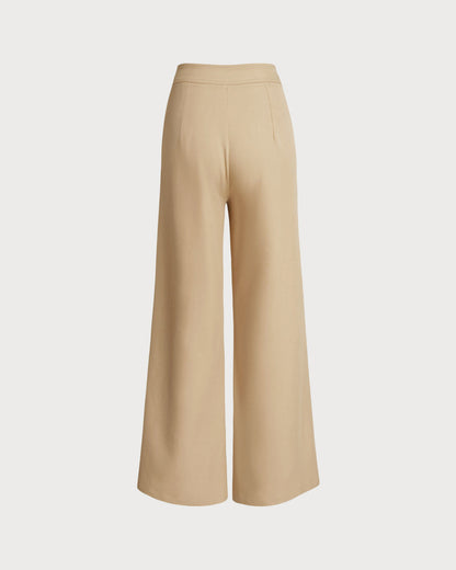 Pantaloni dritti beige a vita naturale