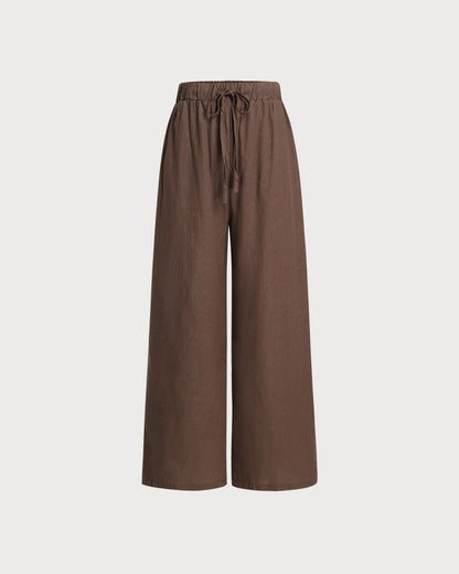 Pantaloni Larghi con Vita Elastica Color Caffè