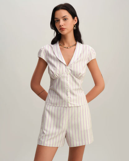 Pantaloni Corti a Righe Rosa