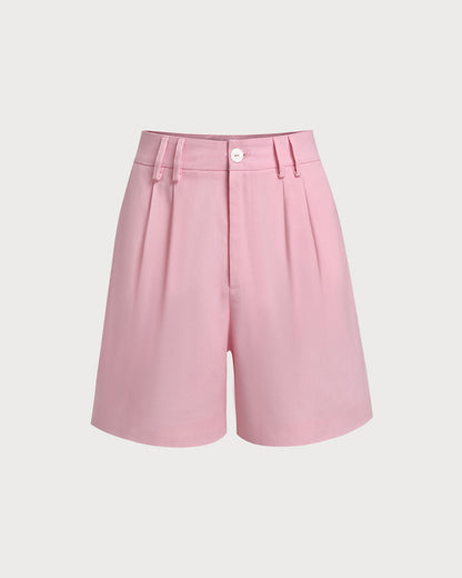 Shorts Rosa Arricciati con Tasche