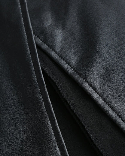 Gonna Midi Nera in Pelle Dritta