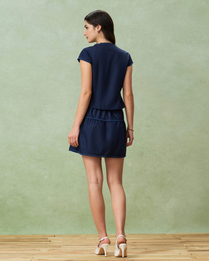 Gonna Mini A-Line Blu a Vita Alta