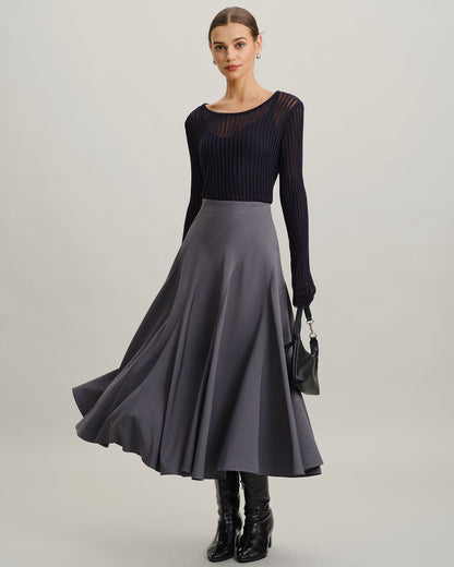 Gonna Midi Plissettata Grigia a Vita Alta