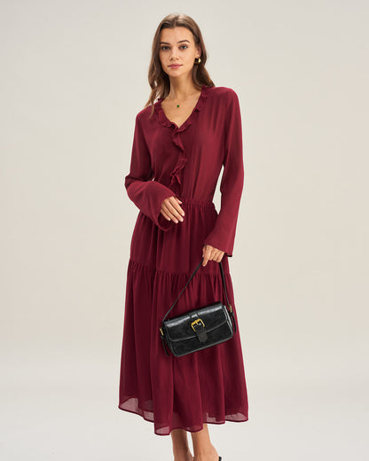 Gonna Midi A-Line in Chiffon Rosso Vino