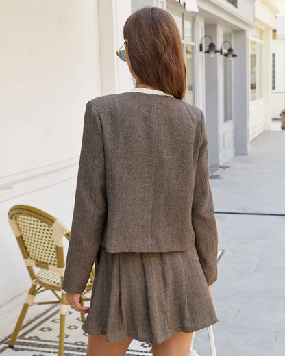 Gonna Mini Plissettata A-Line con Tasche Marrone