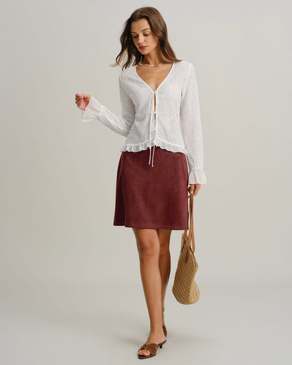 Gonna Mini Rossa in Suede con Fessura Dritta