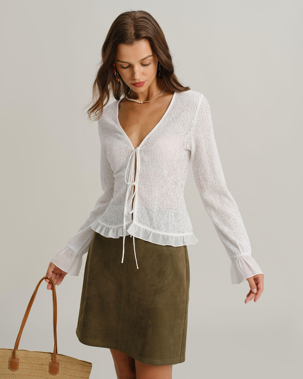 Gonna Mini Dritta Verde in Camoscio