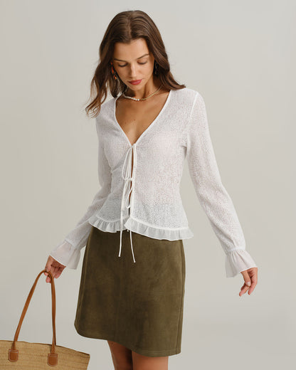 Gonna Mini Dritta Verde in Camoscio