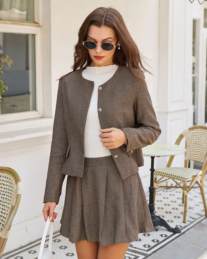 Gonna Mini Plissettata A-Line con Tasche Marrone