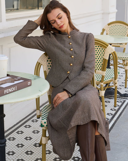 Gonna Midi A-Line in Poliestere Marrone a Vita Naturale