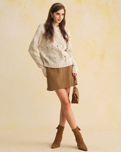 Gonna Mini A-Line in Caramello a Vita Naturale