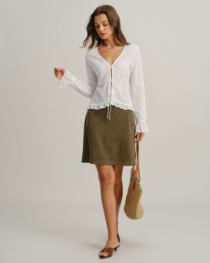 Gonna Mini Dritta Verde in Camoscio