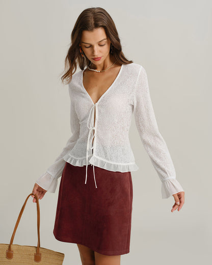 Gonna Mini Rossa in Suede con Fessura Dritta