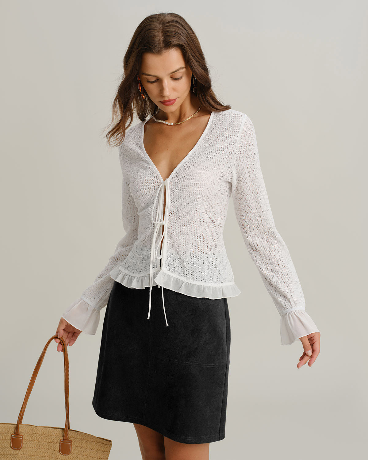 Gonna Mini Nera in Suede con Fessura Dritta