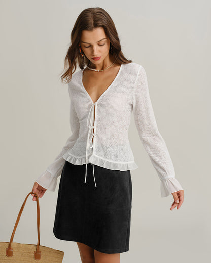 Gonna Mini Nera in Suede con Fessura Dritta