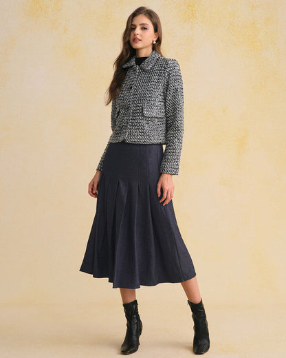 Gonna Midi Plissettata Blu con Cintura