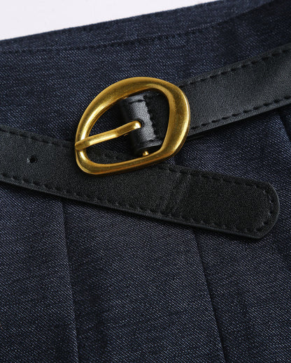 Gonna Midi Plissettata Blu con Cintura